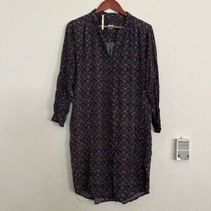 Bridge & Burn Long Sleeve Button Up V Neck Printed Shirt 100% Rayon Dress SZ M